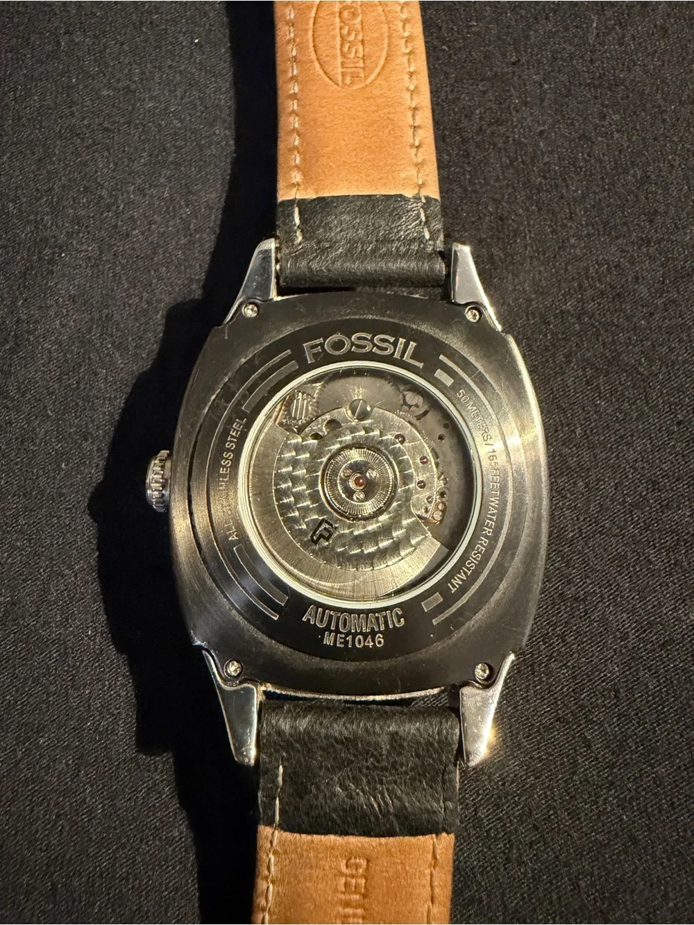 Fossil Men’s ME1046 Automatic Dual Time Watch With Rose Gold Hands And Indices